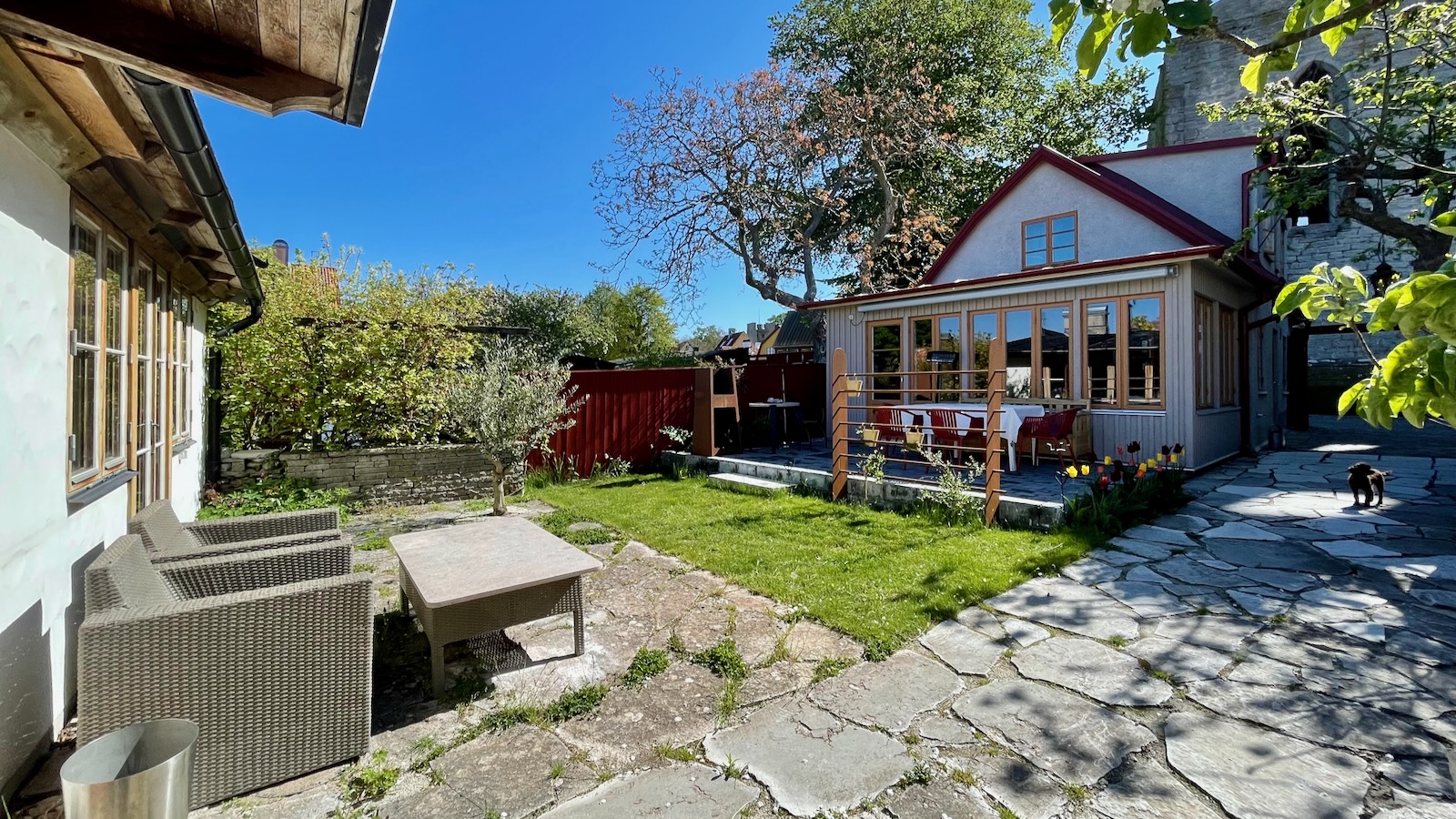 Hus med mingel-trädgård på S:t Nikolaigatan, nära Almedalen.